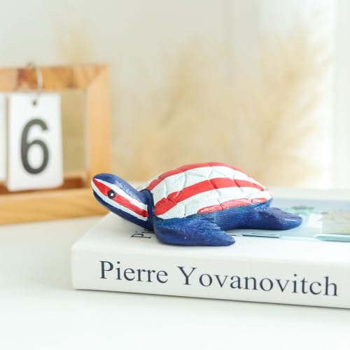 Hand Carved Wooden Sea Turtle Figurine, Rustic Farmhouse Home Decor, Wooden Animal Sculpture, Unique Gift for Sea Turtle Lovers(Vingtage White/Red/Blue Sea Turtle) - color: Vingtage White/Red/Blue Sea Turtle