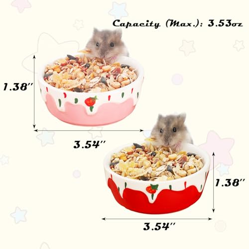 VanEnjoy 2 Pack Hamster Food Bowl Small Ceramic Water Food Bowl for Cage Small Animal Bowls for Hamster Guinea Pig Chinchilla Rabbit - Red and Pink - color: Red and pink