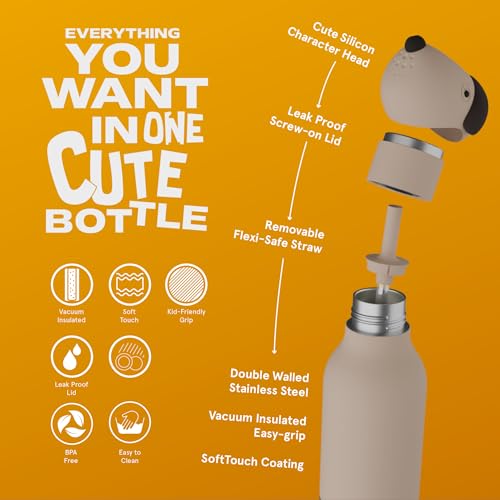 asobu Bestie Water Bottle, Cute Collectible Character, Leak Proof, BPA Free | 16 oz, Stays Cold 24 Hours, Double Wall Vacuum Insulation, Food Grade Stainless Steel, Spill Resistant, Great Gift Idea - color: Beige Dog