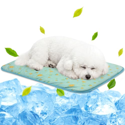 NWK Pet Cooling Mat Q-Max>0.345 Fabric for Dogs & Cats (Green Fruit Medium) | Cooling Surface Absorb Heat, Soft Thick fill, Machine Washable, Breathable Mesh Bottom, No Water Needed, 27’’ X 20’’ X 0.3’’ - color: Green Fruit, size: Medium (27'' X 20'' X 0.