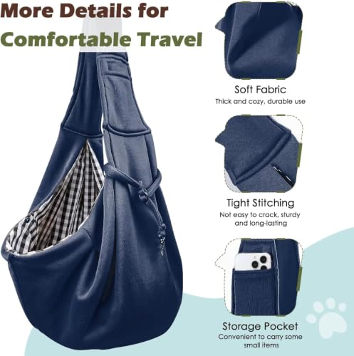 Pawaboo Small Dog Sling Carrier, Reversible Hands Free Dog Sling Carriers for Small Dogs and Cats, Puppy Slings Carrier with Adjustable Strap Buckle & Safety Harness, Puppy Essentials, Navy Blue - color: Navy Blue