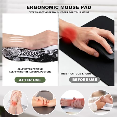 Skeleton Lover Mouse Pad with Gel Wrist Support, Smooth Surface Ergonomic Mouse pad, Non-Slip Pain Relief Desk Mat for Gaming, Work & Office Desktop - color: Skeleton Lover