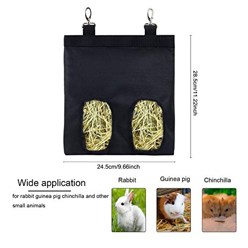 Rabbit Hay Feeder Bag Hanging Hay Rack (Black, 2 Windows) | Guinea Pigs Manger Holder Dispenser Small Animal Feeder Storage Pouch for Bunny Chinchilla Hamster - color: Black