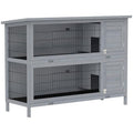 PawHut 54" 2-Story Large Rabbit Hutch Bunny Cage Wooden Pet House Small Animal Habitat with Lockable Doors, No Leak Tray and Waterproof Roof for Outdoor/Indoor Grey | Wooden Pet House, Small Animal Habitat, No Leak Tray, Waterproof Roof, for Chickens Duck