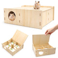 Multi-Chamber Hamster Houses and Hideouts Wooden Hamster Tunnels Toys | Hamster Maze with Flip Cover Secret Peep Shed Hamster Maze Habitat for Mice Gerbils Lemmings & Small Animals