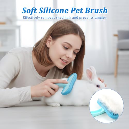 Guinea Pig and Bunny Brush, Beauty Silicone Brush, Soft Smoothing Dog Brush, Shedding Season Helps Untangle Mats and Comb Loose Fur for Chinchillas, Bunnys, Guinea Pigs and Puppies (Blue) - color: Blue