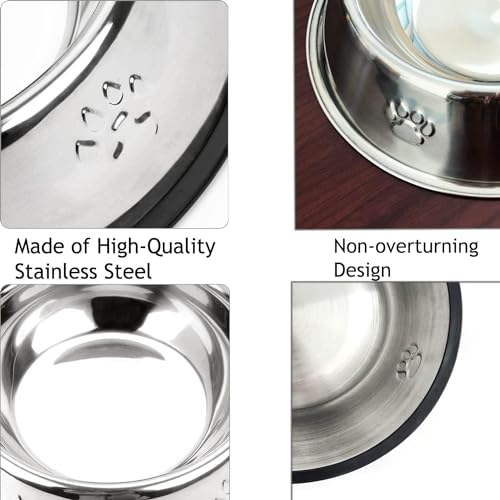 YUDANSI 2 Stainless Steel Dog Bowls, Puppy Kitten Feeding Bowls, Shallow Cat Dish with Rubber Base, Mini and Small Pet Feeder Food Water Plate (S-11oz) - size: S-11.8oz