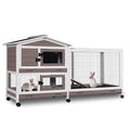 Aivituvin Rabbit Hutch Indoor 2 Story Bunny Cage Outdoor Guinea Pig Cage with Caster Wheels Chicken Coop with Run, 3 Pull Out Tray (Brown&White) - color: Brown&White