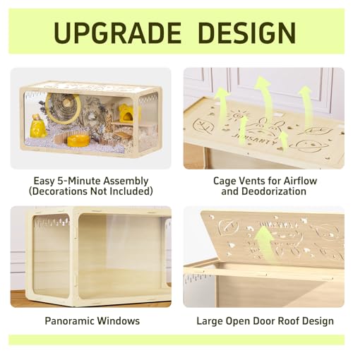 31.5 inch Wooden Hamster Cage, Large Habitat, Openable Top, Transparent Acrylic for Interior View, Ventilated, Easy to Clean, for Syrian Hamster, Dwarf Hamster, Gerbil, Other Small Pet Animals - size: 404F / 31.5"×15.8"×15.8"