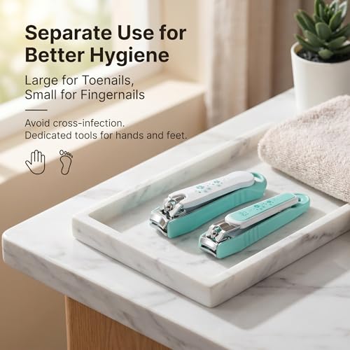 PAFASON Ultra Sharp Nail Clipper Set, Fingernail and Toenail Trimmer Cutter, Stainless Steel, Curved Blade, Sturdy, Nail Catcher, Nail Files for Men and Women - color: Green