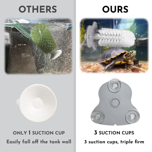 Turtle Brush with Suction Cup for Tank, Three High Suction Power Suction Cup Turtle Shell Cleaning Brush, White - color: White