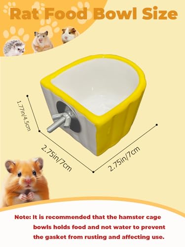 Chinchilla Food Bowl Ceramic Guinea Pig Cage Feeder Hanging Bunny Food Dish Small Animal Feeding Bowls for Syrian Hamster Ferret Gerbils (Yellow)