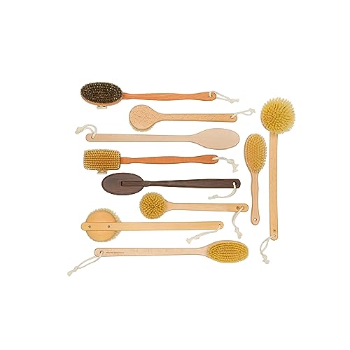 REDECKER Short Bath Brush with Natural Pig Bristles, 11-3/4 Inches Long - Short Wooden Bath Brush - Body Scrubber Brush Wood - Short Handle Shower Brush, Made in Germany - Short Handle Brush