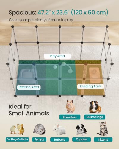 SONGMICS Clear Pet Playpen, Modular Plastic Enclosure | DIY Transparent Fence, Indoor Exercise Pen, 47.2 x 23.6 x 27.6 inches, White, DAMION Collection ULPC008W101 - color: White, size: 24 Panels - 47.2"L x 23.6"W x 27.6"H