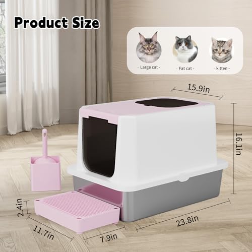 RIZZARI Enclosed Cat Litter Box with Scoop, Large Covered Litter Box | Helps Reduce Litter Tracking,Enclosed Privacy Space,Easy Top-Access Cleaning,Large Interior Capacity,Includes Litter Scoop - color: Pink
