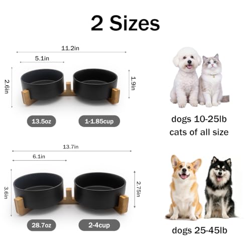 MateeyLife Ceramic Dog and Cat Bowls with Stand, 2-Pack Food and Water Bowl Set - Non-Slip Pet Bowls for Small & Medium Size Dogs，28.7OZ(Black) - color: Black, size: M-3Cup