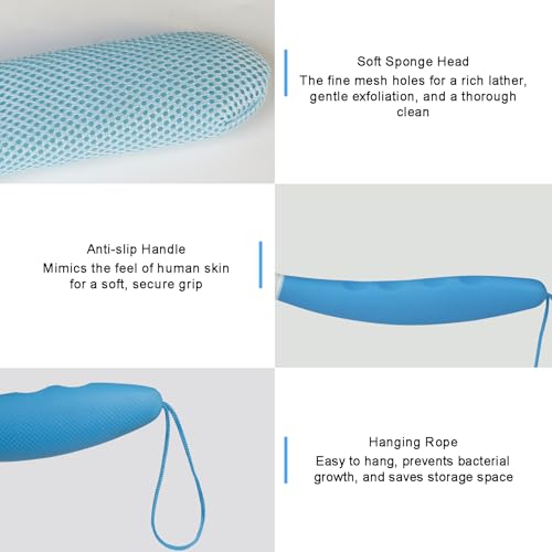 Back Scrubber for Shower,15.35" Long Handle Shower Brush for Body | Back Brush for Shower for Men Women, Long Handled Bath Sponge for Deep Clean,Exfoliating,Anti-Slip Curve Handled - size: Green Blue
