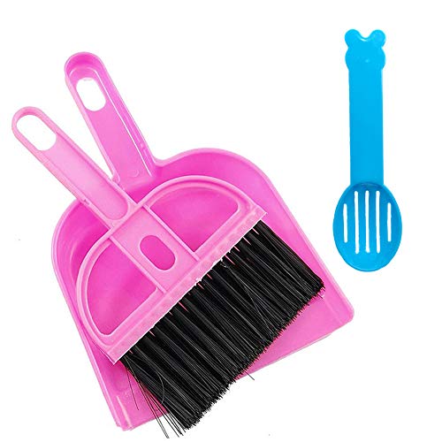 SEIS 3 Pack Hamster Mini Dustpan and Broom Set Guinea Pig Classical Besom Chinchillas Sweeper Cavy Cage Clean Hedgehogs Scooper for Small Animal (Pink) - color: Pink