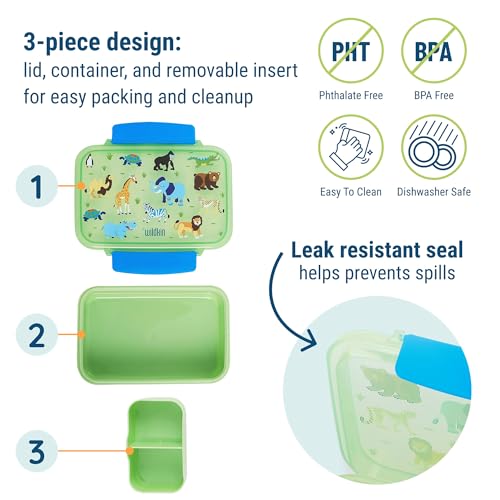 Wildkin Reusable Food Container for Kids – Airtight, Leak Resistant, Dishwasher Safe - Wild Animals - color: Wild Animals