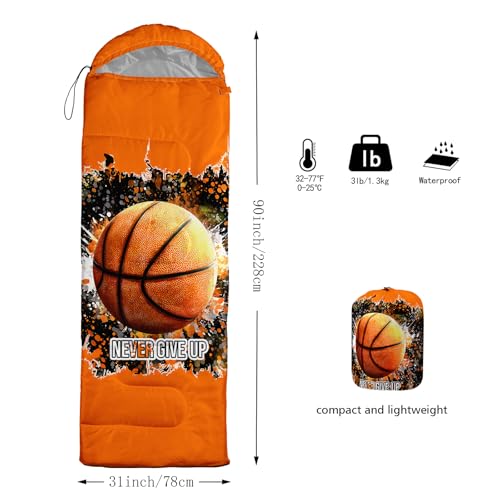 QOOMO Camping Sleeping Bags,3 Season Warm & Cool Weather,Lightweight,Waterproof Sleeping Bags for Adults & Kids,Traveling,and Outdoors,Camping Gear Equipment - color: basketball