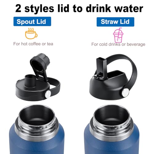 40oz Water Bottles Insulated with Straw,Leak Proof Water Bottles Fit in Car Cup Holder，Mens Water Bottle Stainless Steel for Gym,Hiking,Travel,Bpa free,Navy Blue - color: Blue, size: 40 Ounces