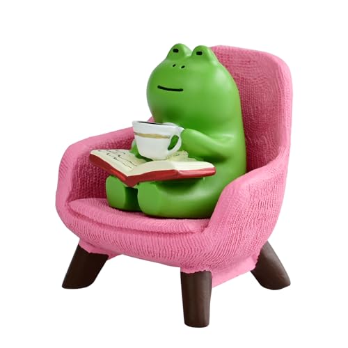 Mevodeata Cute Mini Frog Figurine with Small Sofa Resin Figure for Office Home Decor for Frog Lovers (Pink Sofa) - color: Book Frog-pink