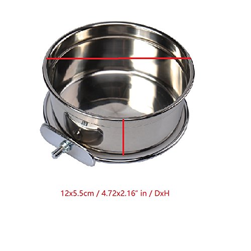 Pet Dog Stainless Steel Coop Cups with Clamp Holder - Detached Dog Cat Cage Kennel Hanging Bowl,Metal Food Water Feeder for Small Animal Ferret Rabbit (Medium) - size: Medium