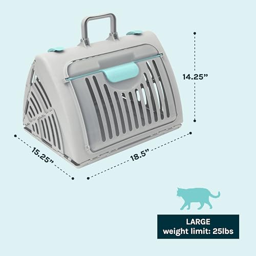 SportPet Large Hard-Sided Travel Cat Carrier - Cat Carrier with Patented Wide Side-Opening Door, Foldable Portable Pet Carrier with Removable Bed for Cats & Small Pets up to 25lbs - Gray - color: Large Carrier w/ Bed (Gray)