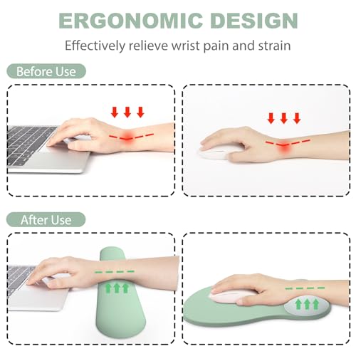 Ergonomic Mouse Pad with Wrist Rest and Keyboard Wrist Rest, Gel Mousepad and Wrist Rest for Computer Keyboard, Pain Relief, Non-Slip PU Base, Mouse Pad with Wrist Support for Gaming, Office, Green - color: Green
