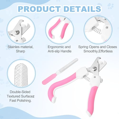Pet Nail Clipper with Nail File, Pet Nails Clippers and Trimmer with Safety Guard, Professional Grooming Tool for Indoor Small Dog Cat Kitten, (Pink/White, 1 Set) - color: Pink/White