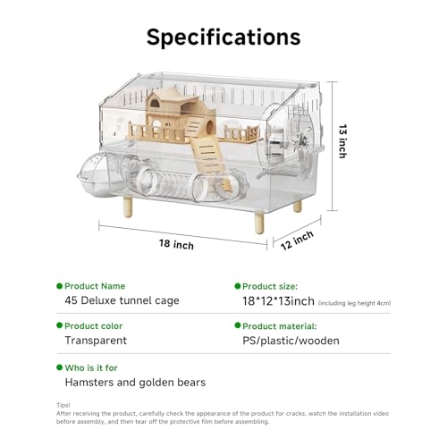 8-in-1 Acrylic Hamster Cage with All Accessories, 18.5"x11.8"x14.6" 2-Layer Full Transparent Viewing House, Top-Open Habitat for Dwarf Hamsters, Pet Mice & Gerbils