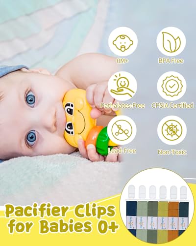 babygoal Neutral Pacifier Clips, 6 Pack Binky Paci Holder Leashes Fits for Most Baby Pacifiers and Binkies - color: blue series