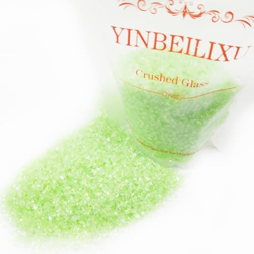 Crushed Glass Glitter, Broken Stones Shattered Glass Chips for Resin Art Crafts, Epoxy Resin Supplies, Geod Painting, DIY Art Projects, Jewelry Making, 2-4mm, 200g/7oz (Apple Green) - color: Apple Green