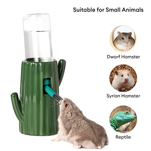 BUCATSTATE Cactus Ceramic Leakproof Hamster Water Bottle Gerbils Water Bottles with Holder Water Feeder for Small Animals (Green)
