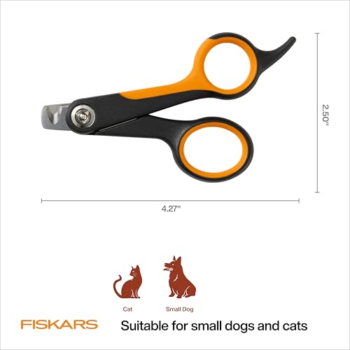 Fiskars Pet Small Nail Clippers, Cat and Dog Trimmers for Grooming, 4.25" | Suitable for Small Dogs & Cats, Semi-Circular Blade for Clear View While Cutting, SoftGrip Handle, Pet Supplies, Black - size: Small