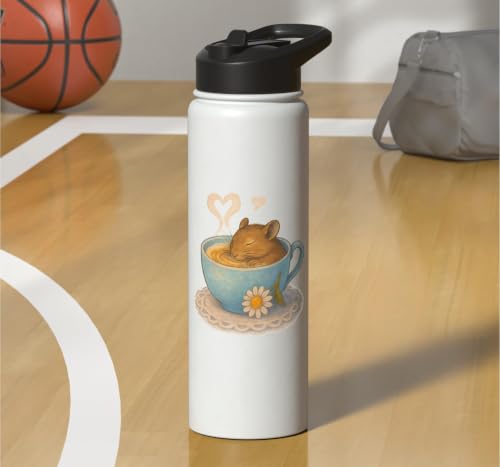 Sleeping Degu Tea Cup Heart Steam Art Stainless Steel Insulated Water Bottle - color: White