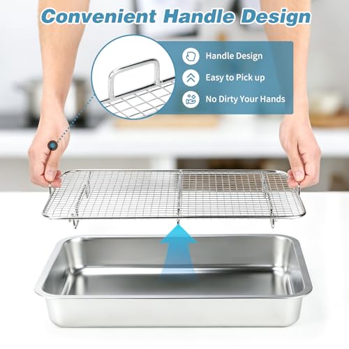 FHTONGE Large Stainless Steel Rabbit Litter Box with Large Sifting Grids | Odor Control, Easily Clean, Low Entry, Metal Bunny Litter Pan, Pet Toilet Train Tray for Small Animl Guinea Pig Ferret Rodent - size: 19.5x13.6x2.8"(50x35x7cm)