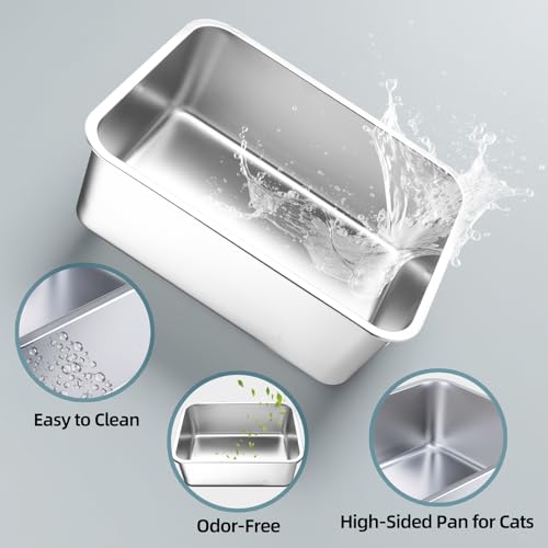 Stainless Steel Cat Litter Box - Medium Litter Box for Cats, Rabbits, and Pets, Non-Stick, Odor-Free, Easy to Clean, Splash-Proof, Sturdy and Durable (17.7" L x 13.8" W x 6" H) - size: 17.7" L x 13.8" W x 6" H