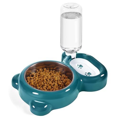 Dog Bowls, Cat Food and Water Bowl Set with Water Dispenser and Stainless Steel Bowl for Cats and Small Dogs - Dark Green - color: Dark Green