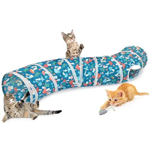 Glittme S-Shape Cat Tunnel, Foldable Cat Tunnels for Indoor Cats | Interactive Bunny Tunnel And Cat Tubes With Crinkle Sounds. Ideal For Kittens, Ferrets And Small Pets To Hide, Play Or Rest - color: Blue Mushroom