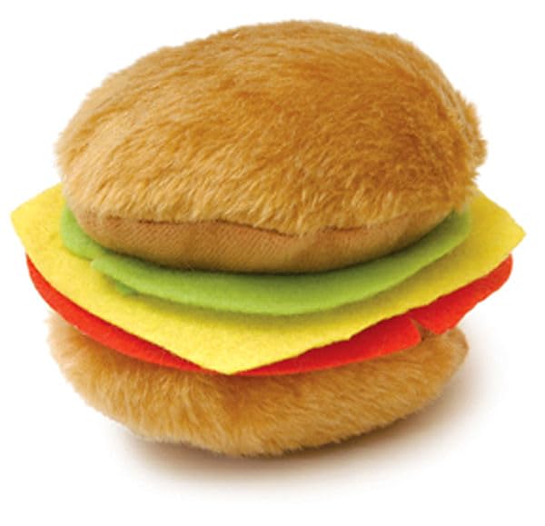 Jeffers Pet Plush Food Themed Dog Toy with Squeaker, 4.5 inch - Hamburger - color: Brown Burger