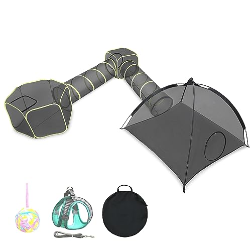 Wilwolfer 5 in 1 Cat Enclosure - Outdoor Cat Tent with Tunnel & House - Portable Pet Playpen for Cats, Puppies & Small Animals - size: 5PC Cat Tent with Tunnel