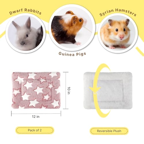 Guinea Pig Bed, 2 Pack (12x10 Inch) Soft Plush Small Animal Bed Mat, Washable Bedding Blanket Sleeping Warm Pad for Bunny, Rat, Ferret, Chinchilla - color: Light Red