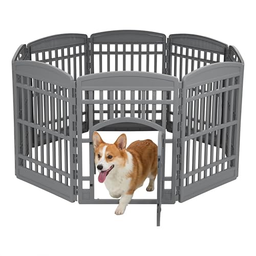 IRIS USA 8-Panel Dog Playpen, Pet Enclosure, Gray | Safe Play Zone, Configurable Layout, Custom Pen Configuration, Multi-Shape Setup, Stable Non-Tip Base, Secure Door Latch - color: Gray, size: 8 Panel - 34" H