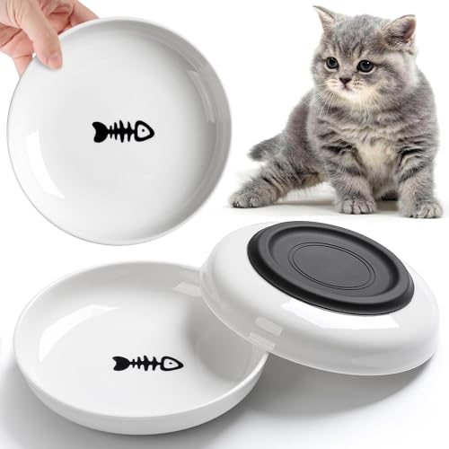 WROSWT No Spill Cat Bowls,Cat Food Bowl,Anti Whisker Fatigue Healthy Ceramic Cats Dishes Set for Indoor Cats,Shallow Wide Kitten Plates for Food and Water,Non-Slip Silicone Bottom,3 Pack - size: Deeper-3 Pack
