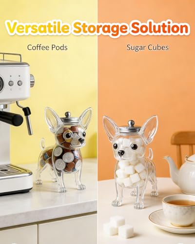 Chihuahua Candy Jar, Cute Airtight Dog Snack Container for Cookies, Candy, Coffee Pods, Pet Treat Jar, Cookie Jar with Lid, Large Animal Shaped Food Storage Kitchen Canister, Pet Lovers Gift