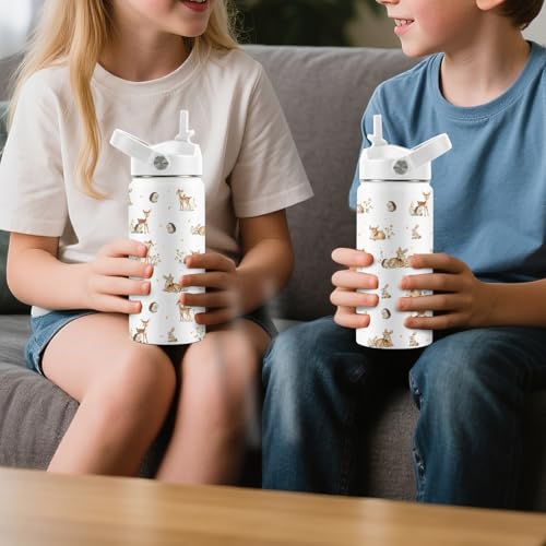 Forest Animals Lovers Gifts, 16 oz Animals Water Bottles with Straw Lid | Stainless Steel Insulated Water Bottle, Cute Deer Hedgehog Rabbit Cups Gifts for Birthday Christmas - color: Cute Animals