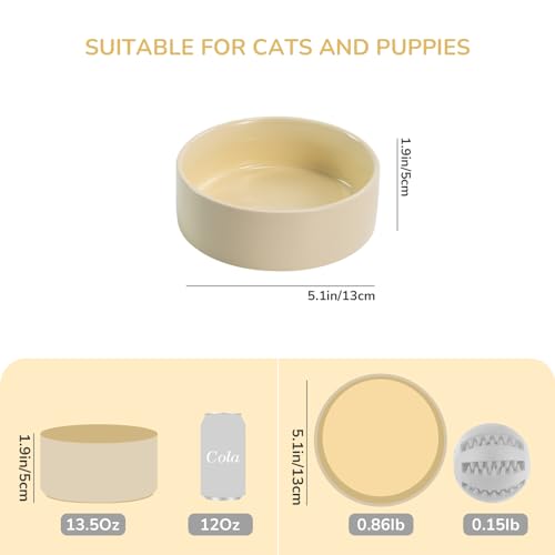 SPUNKYJUNKY 13.5OZ Ceramic Dog and Cat Bowl, Modern Cute Weighted Food Water Bowl for Replacement Beige (1 Pack) - color: Beige, size: 1.7 CUPS