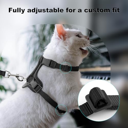 Plutus Pet Adjustable Cat Harness and Leash Set, with Leather Trim | Quick Release, Escape Proof Nylon Vest, for Kitten Small Medium Large Cats, Black - color: Black