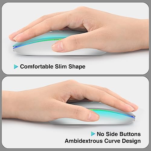 cimetech Rechargeable Wireless Mouse, Dual Mode Mouse-Silver | 2.4G & BT Slim Mouse for MacBook,Silent Click, 1600 DPI for Office Travel Mac Air Pro/PC/Laptop/Computer - color: Silver